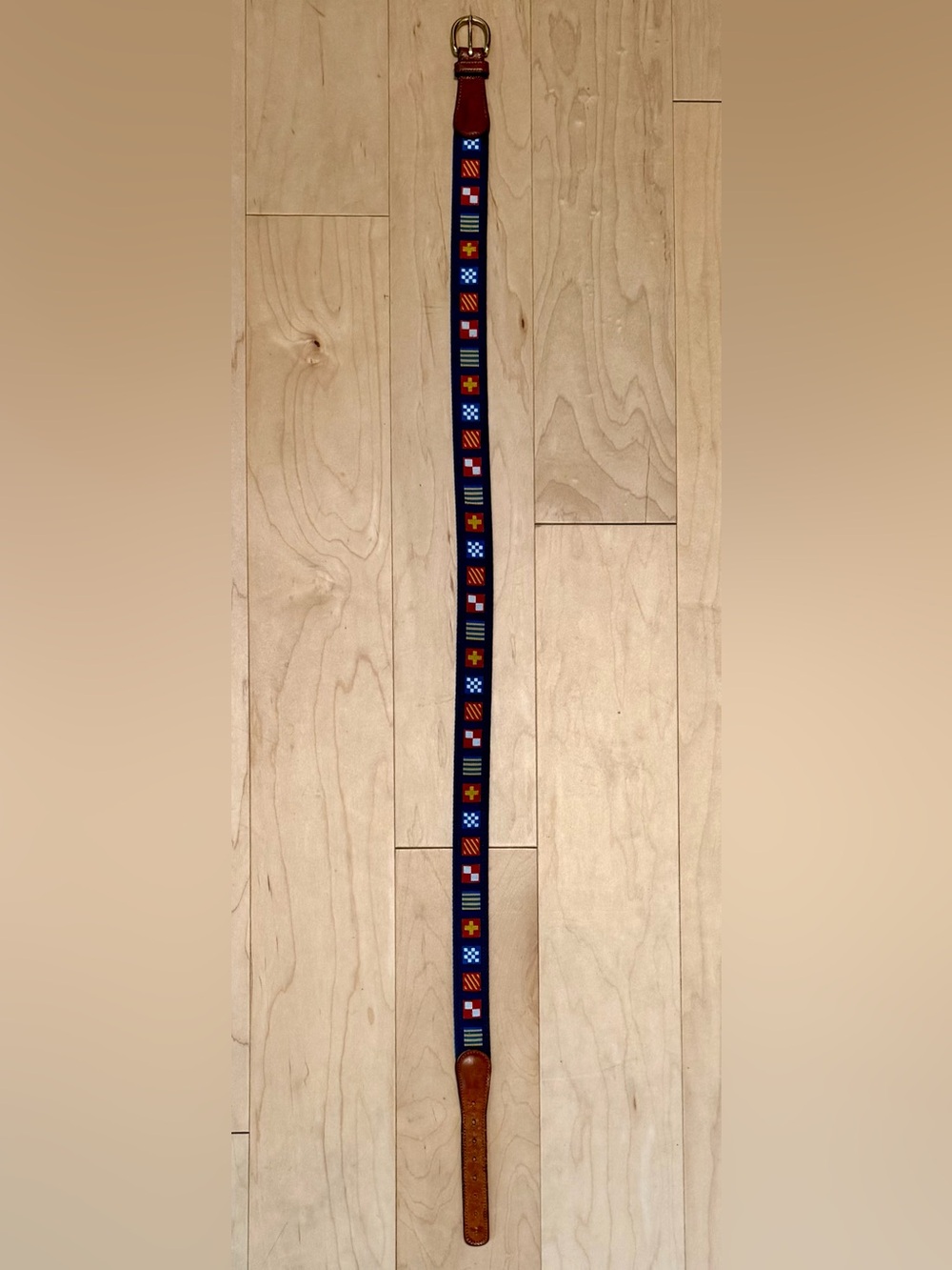 VTG Jos. A. Bank Nautical Signal Flags Belt Canvas Leather Brass Made in USA 40